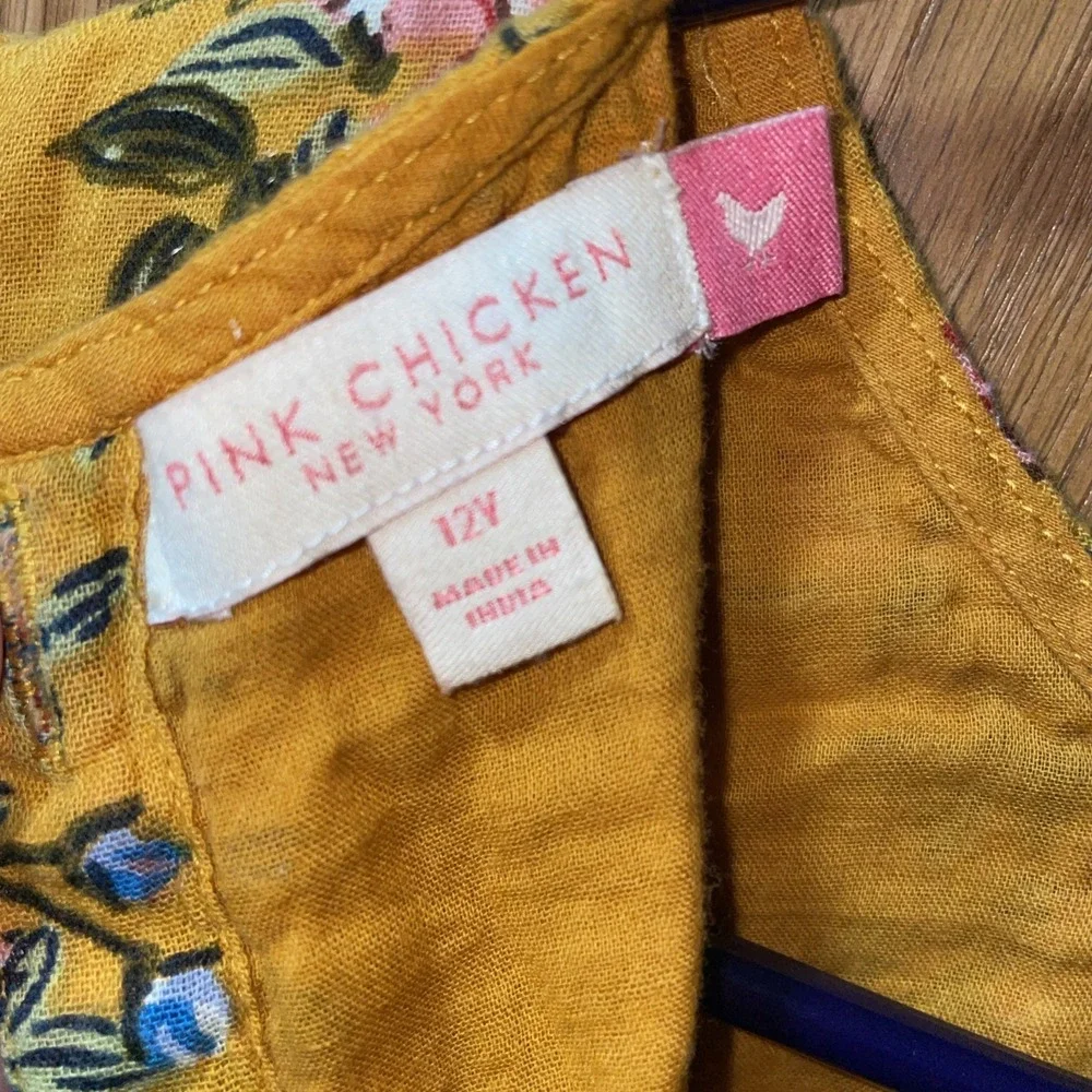 Pink Chicken Girl's Size 12Y Puff Sleeve Beaded Sleeves Floral Pleated